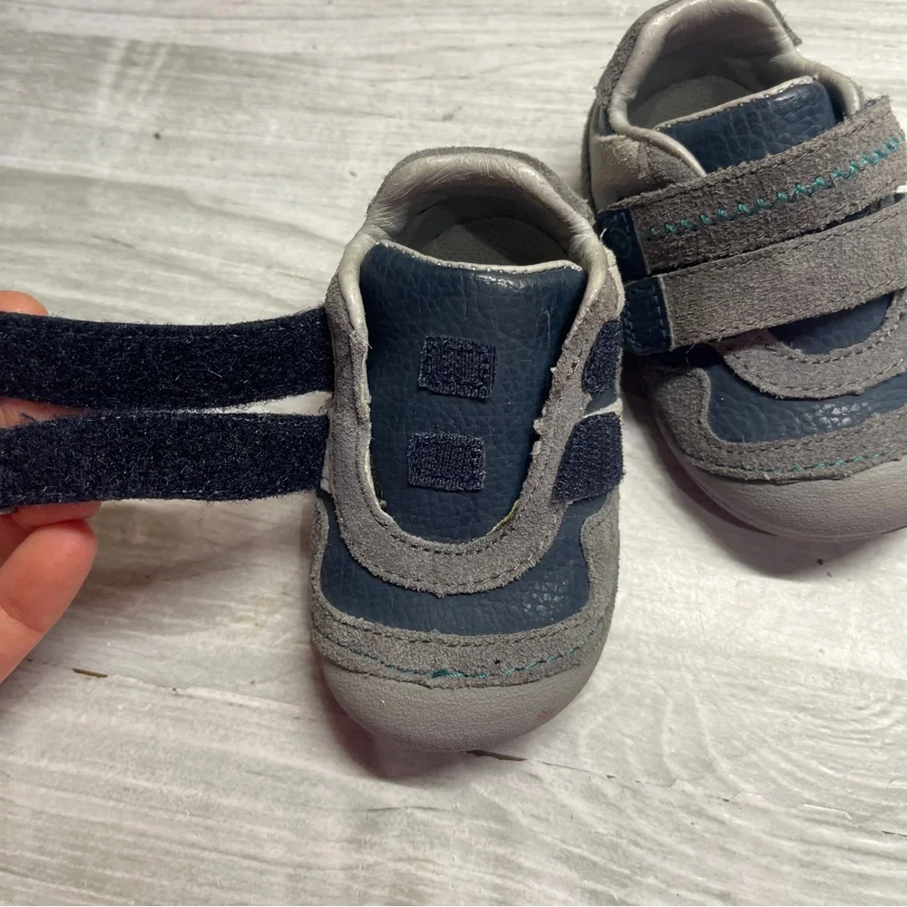 Stride Rite Graham Gray Blue Leather Baby Walker Shoes Size 3